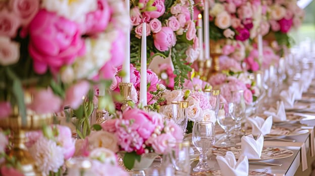 Wedding decoration with peonies, floral decor and event celebration, peony flowers and wedding ceremony in the garden, English country style