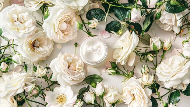 Face cream moisturiser as skincare and bodycare product with flowers background, spa and organic beauty cosmetics for natural skin care routine