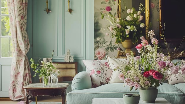 Spring flowers in vintage vase, beautiful floral arrangement, home decor, wedding and florist design