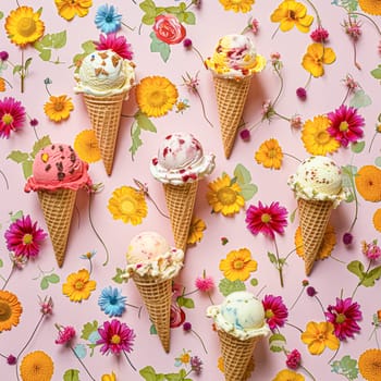 Ice cream colourful summer treat, sweet dessert in summertime, holiday food idea