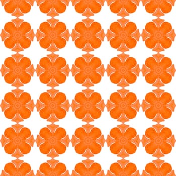 Hand painted tiled watercolor border. Orange fantastic boho chic summer design. Textile ready optimal print, swimwear fabric, wallpaper, wrapping. Tiled watercolor background.