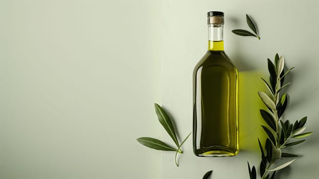 Olive oil bottle ad background with copyspace, vegetable oil commercial produce, food industry and retail concept