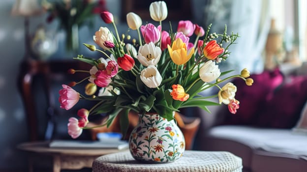 Spring flowers in vintage vase, beautiful floral arrangement, home decor, wedding and florist design