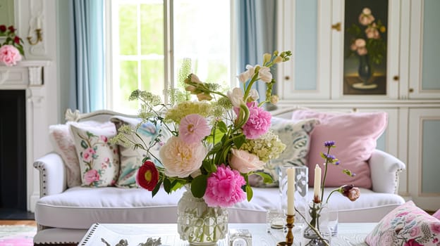 Spring flowers in vintage vase, beautiful floral arrangement, home decor, wedding and florist design