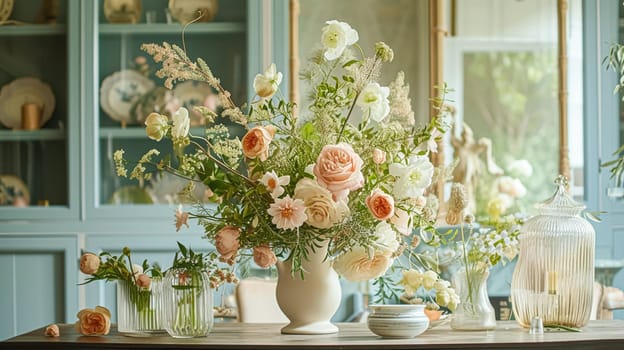 Spring flowers in vintage vase, beautiful floral arrangement, home decor, wedding and florist design