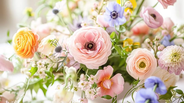 Spring flowers in vintage vase, beautiful floral arrangement, home decor, wedding and florist design