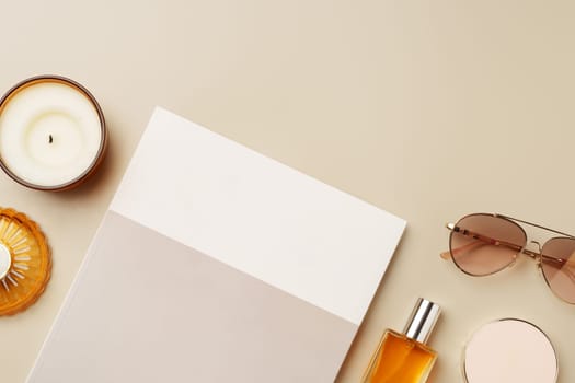 Glasses on the table with the stack of papers top view copy space