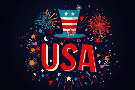 color USA art text in USA Independence Day concept. 4 July clipart on background..