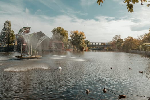 On An Old European City Bietigheim-Bissingen In Germany. the City Park of Bietigheim-Bissingen, Baden-Wuerttemberg, Germany, Europe. Autumn Park and house