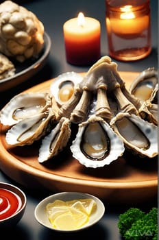 Vertical photo for national oyster day promotions.Fine dish of oysters ready to celebrate National oyster day. Wallpaper. Vertical photo for national oyster day promotions.