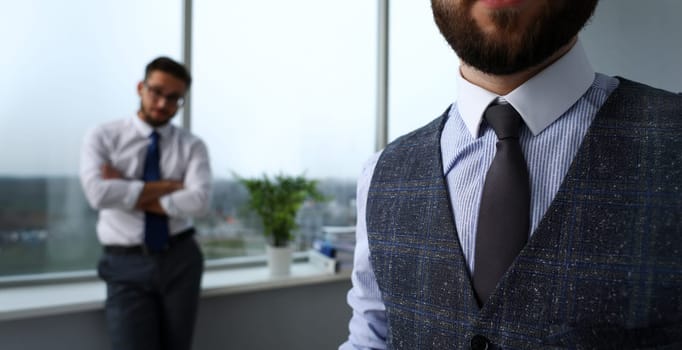 Male arm in blue suit set tie closeup. White collar management job serious move secretary student luxury formal interview executive agent marriage store corporate elegance employment preparation