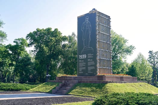 Kyiv, Ukraine - May 20, 2023: Monument to Taras Shevchenko, Ukrainian poet, writer, artist, public and political figure protected from possible destruction during the Russian invasion of Ukraine