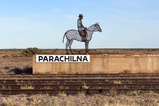 Iron sculpture of horse and rider at Parachilna Station, capturing the essence of outback Australia.