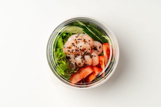 Take out poke bowl isolated on white background top view