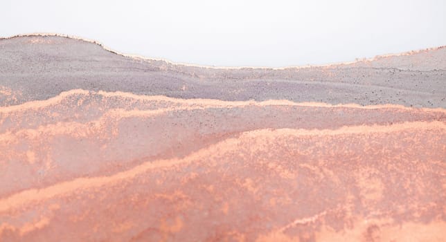 A close-up abstract art piece depicting a soft, textured landscape in shades of pink, lavender, and gray.