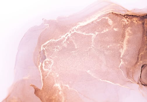 A close-up abstract art image showcasing delicate, flowing lines of rose gold ink on a white background, creating a captivating and ethereal design.