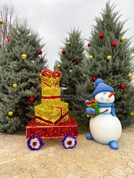 New Year's Christmas snowman as a close-up decoration. photo