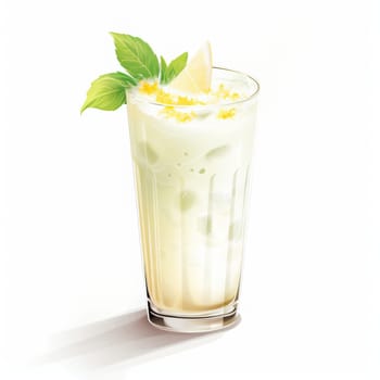 Fruit White Smoothie. Milkshake Illustration. Smoothie with Orange, Orange Slices, Orange Peel Mint and Whipped Cream.