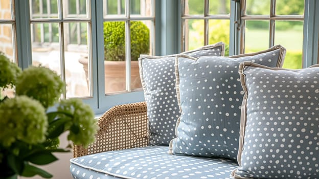 Cottage conservatory room decor, interior design and house improvement, garden furniture with sofa and home decor, English country house