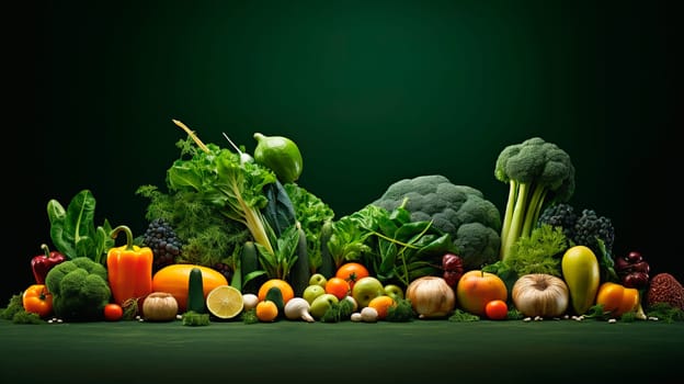 Healthy food concept photo. Background with many different vegetables and fruits. Ai art