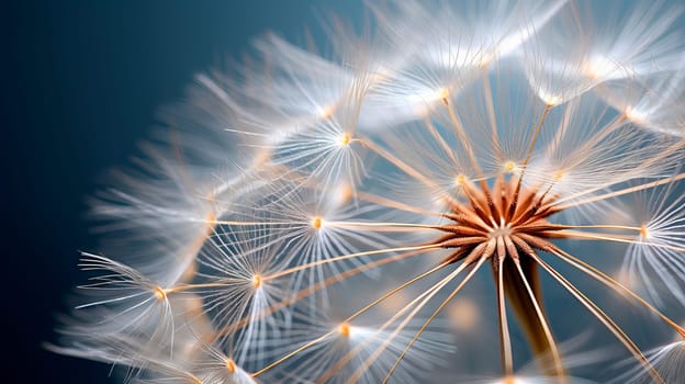 Close up macro image of a dandelion seed head. Ai art