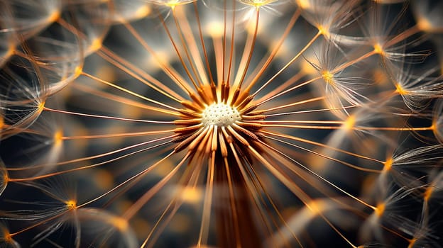 Close up macro image of a dandelion seed head. Ai art