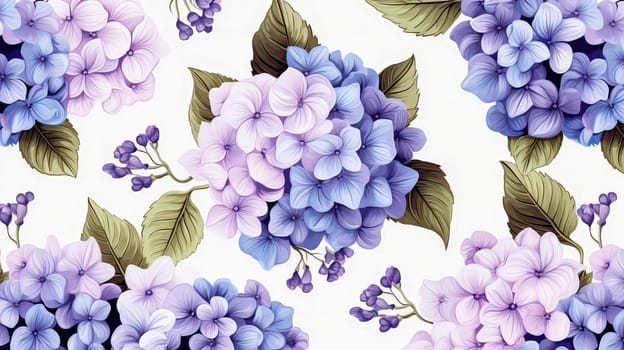 Floral seamless pattern with beautiful hydrangea flowers. Ai art