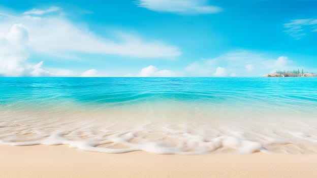 Sand and tropical sea background. Summer vacation concept. Ai art