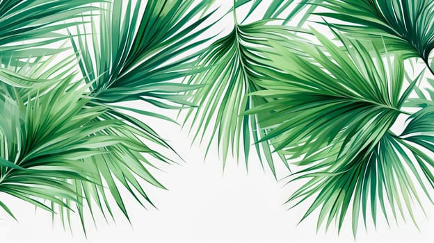 Background with plant leaves with palm or monstera branches. Ai art