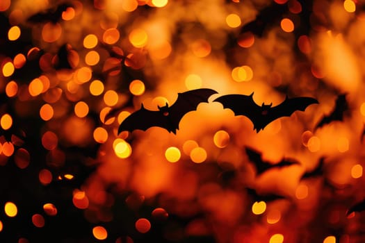 A group of bats flying through a blurry orange background. The bats are silhouetted against the orange background, creating a sense of movement and energy