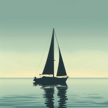 A minimalist silhouette of a sailboat on calm waters against a muted sunset sky. Perfect for showcasing luxury sea travel and yachting experiences.