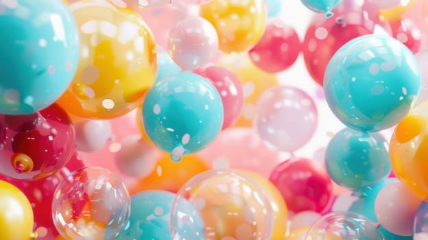 A close-up shot of colorful balloons, creating a vibrant and festive atmosphere.