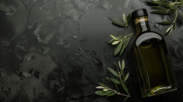 Olive oil bottle ad background with copyspace, vegetable oil commercial produce, food industry and retail concept