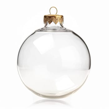 Transparent glass Christmas bauble isolated on white background, holiday decor and design, Merry Christmas and Happy Holidays
