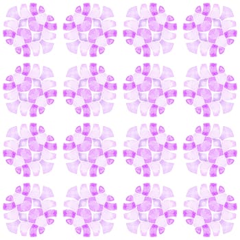 Ikat repeating swimwear design. Purple fresh boho chic summer design. Textile ready fetching print, swimwear fabric, wallpaper, wrapping. Watercolor ikat repeating tile border.