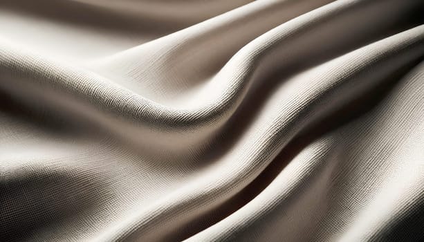horizontal texture of smooth linen fabric with soft folds for beige textile background.