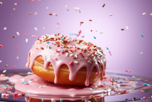 Sweet strawberry glazed donuts with sprinkles on white background, Delicious colorful donuts isolated on white background With clipping path.