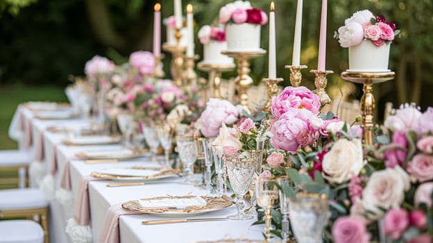 Wedding decoration with peonies, floral decor and event celebration, peony flowers and wedding ceremony in the garden, English country style