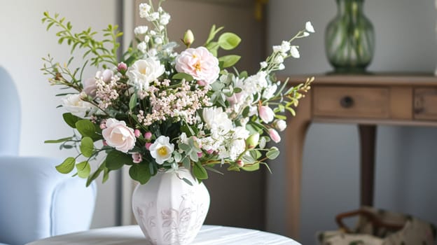 Spring flowers in vintage vase, beautiful floral arrangement, home decor, wedding and florist design