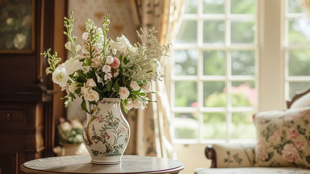 Spring flowers in vintage vase, beautiful floral arrangement, home decor, wedding and florist design