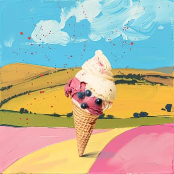 Fun oil fine art painting, ice cream in English country style, printable art design idea
