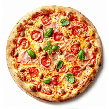 Pizza isolated on white background, online delivery from pizzeria, take away and fast food concept