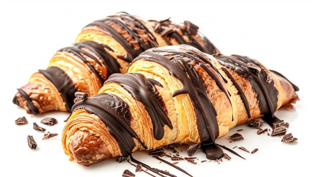 Chocolate croissant with cocoa, sweet pastry for breakfast