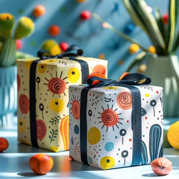 A colorful box with a painting of a landscape on it. The painting is of a river with mountains in the background