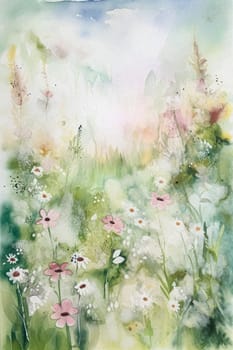 Floral watercolour fine art, romantic flowers, evoking a sense of tranquility and natural beauty, printable art design idea