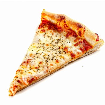 Pizza slice isolated on white background, online delivery from pizzeria, take away and fast food concept