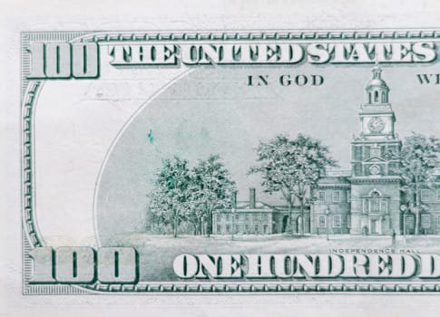 Close up shot of the 100 US dollars note bill.