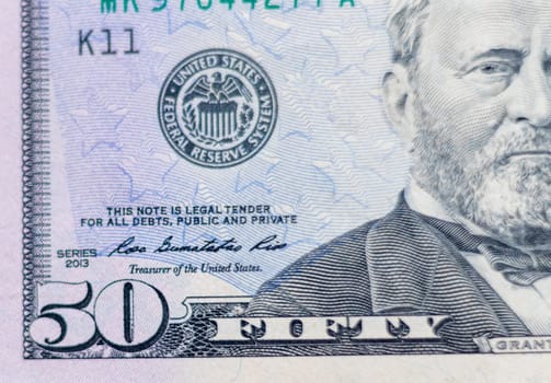 Close up shot of the US dollars note bill.