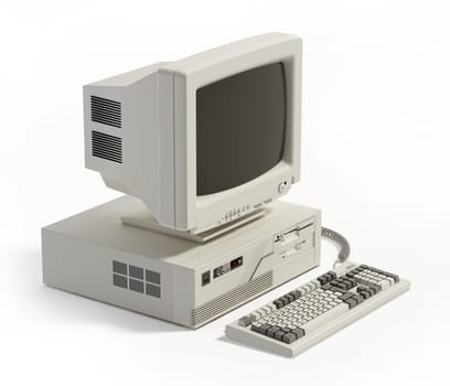Vintage desktop PC isolated on white background. 3D illustration.