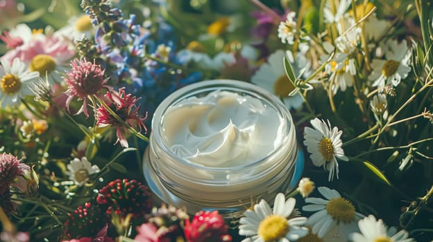 Face cream moisturiser as skincare and bodycare product with flowers background, spa and organic beauty cosmetics for natural skin care routine